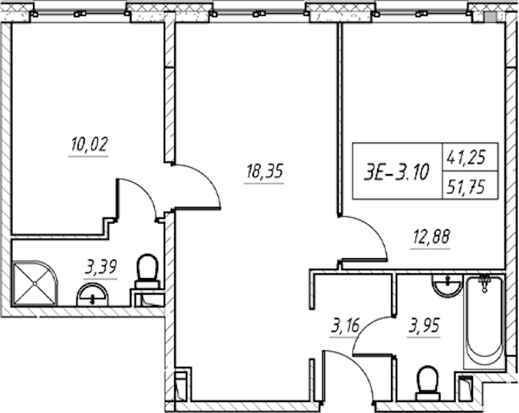 2-комнатная квартира 51.75 м², 6/11 эт., Комплекс апартаментов «Zoom на Неве»
